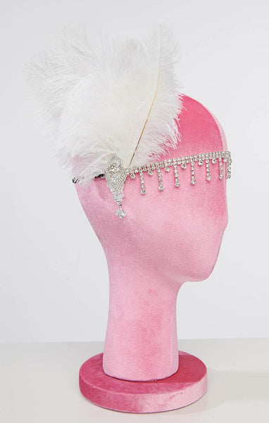 Rhinestone ennisband með fjöður