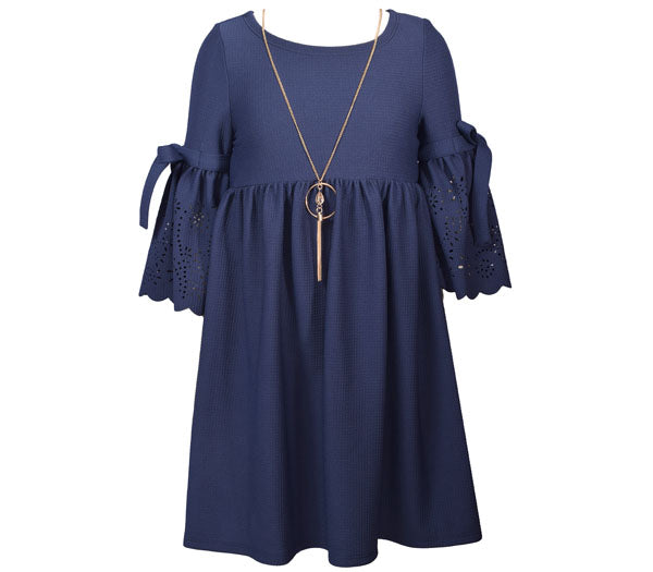 Barnakjóll dökkblár með hálsmeni