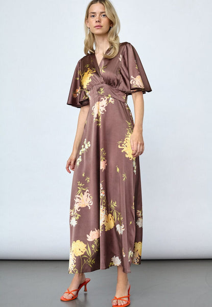 Gisella kjóll - Floral Brown