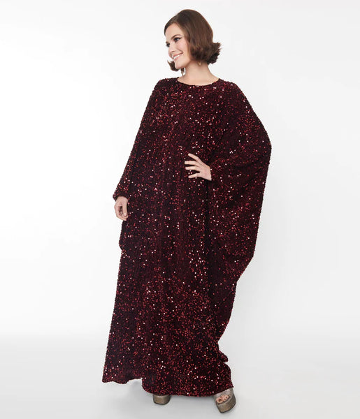 Batwing Caftan sequence kjóll - Burghundy