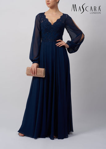Chiffon LS kjóll - Navy