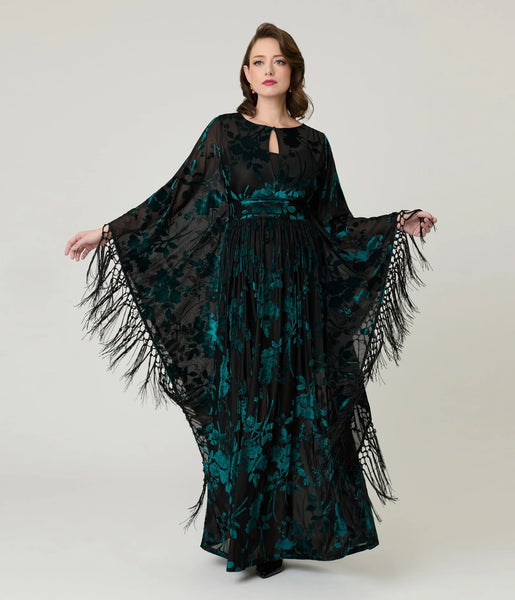 Fringe Kaftan kjóll - Teal