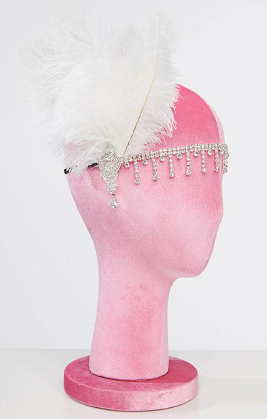 Rhinestone ennisband með fjöður