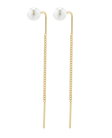 Elba Long Chain Pearl Earrings Gold
