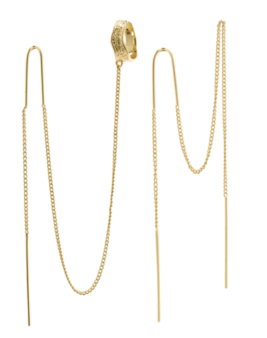 Aida Asymmetric Long Chain earrings gold