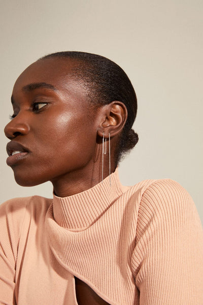 Aida Asymmetric Long Chain earrings Silver