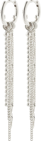 Nur Chain Fringe Hoop Earrings Silver