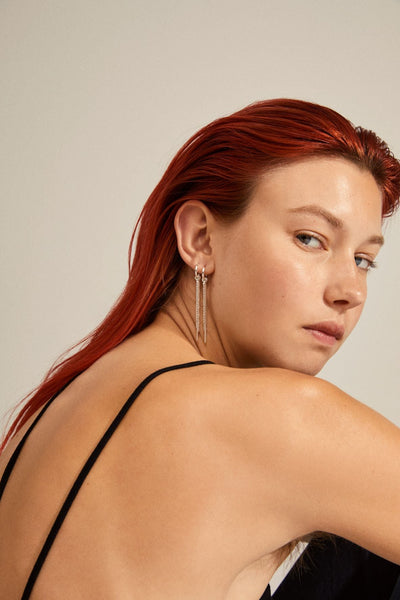 Nur Chain Fringe Hoop Earrings Silver