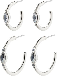 Alexandra Crystal hoop Earrings 2-1 set SILVER