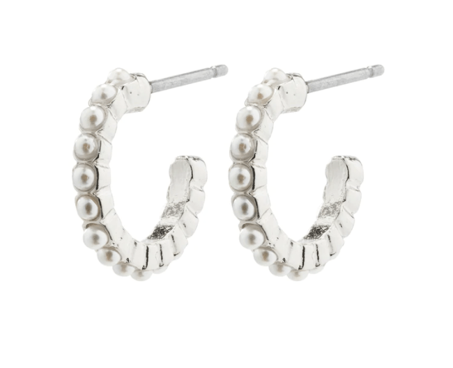Ekta Pearl Hoops Silver