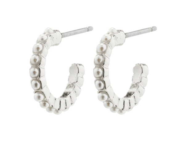 Ekta Pearl Hoops Silver