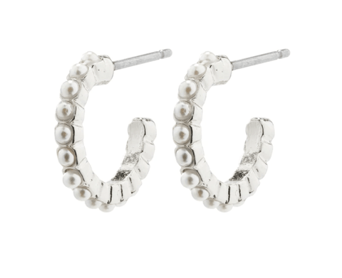 Ekta Pearl Hoops Silver