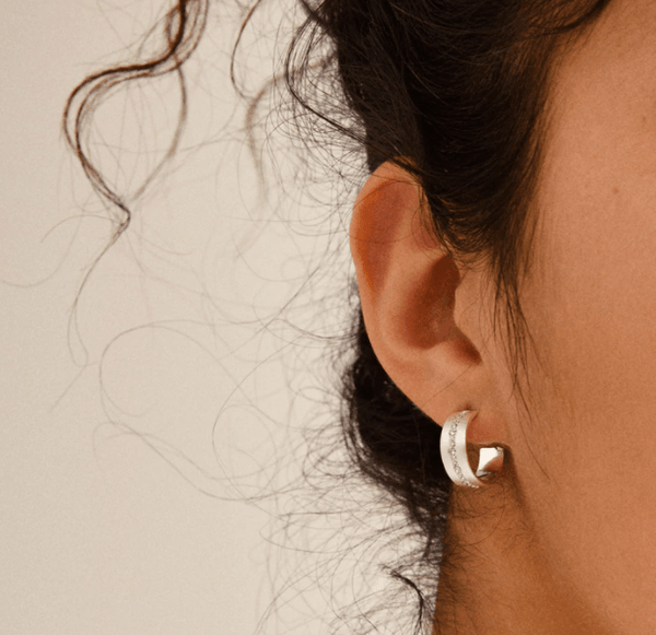 Casey Crystal Huggie Hoops Silver