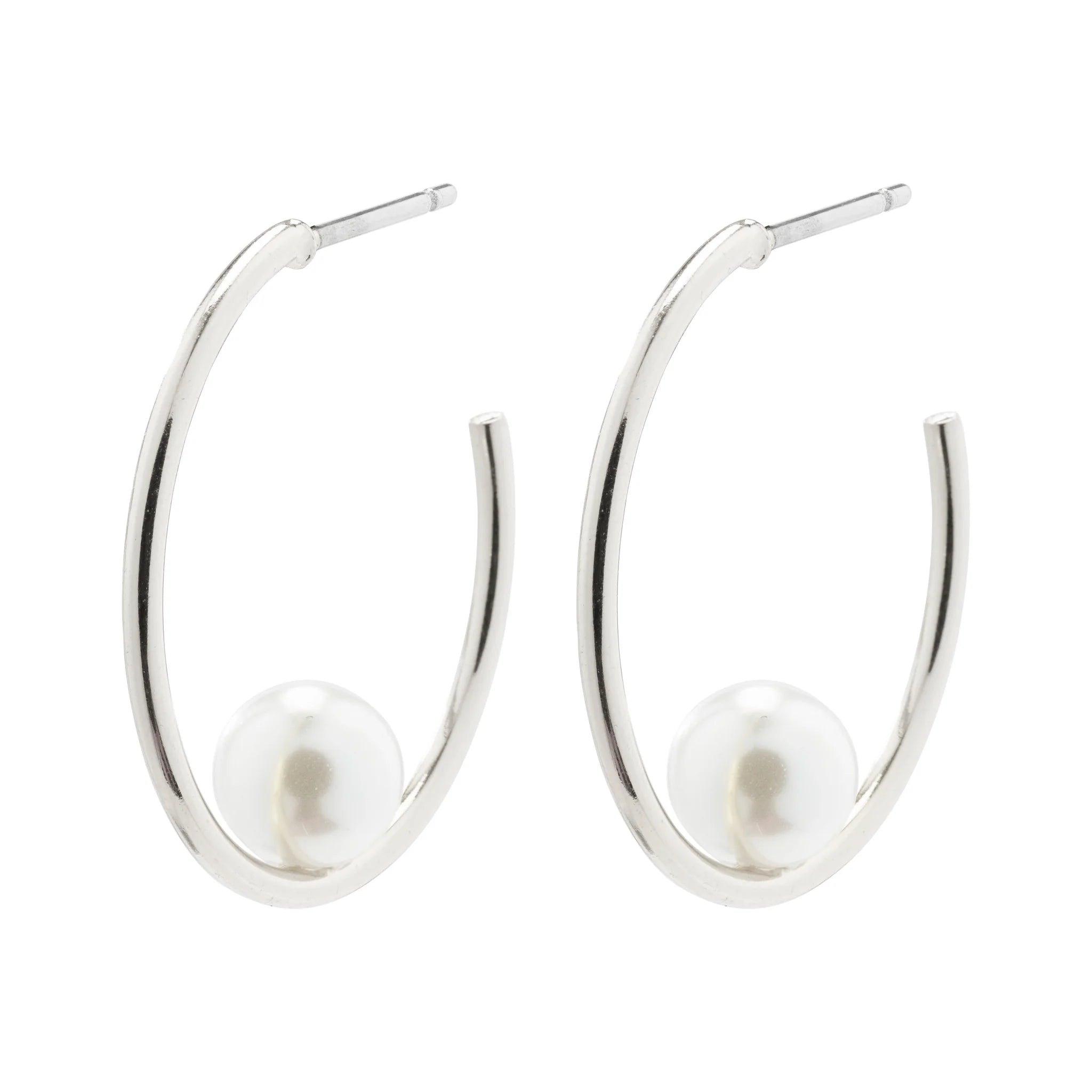 ELINE  pearl hoop eyrnalokkar silfraðir