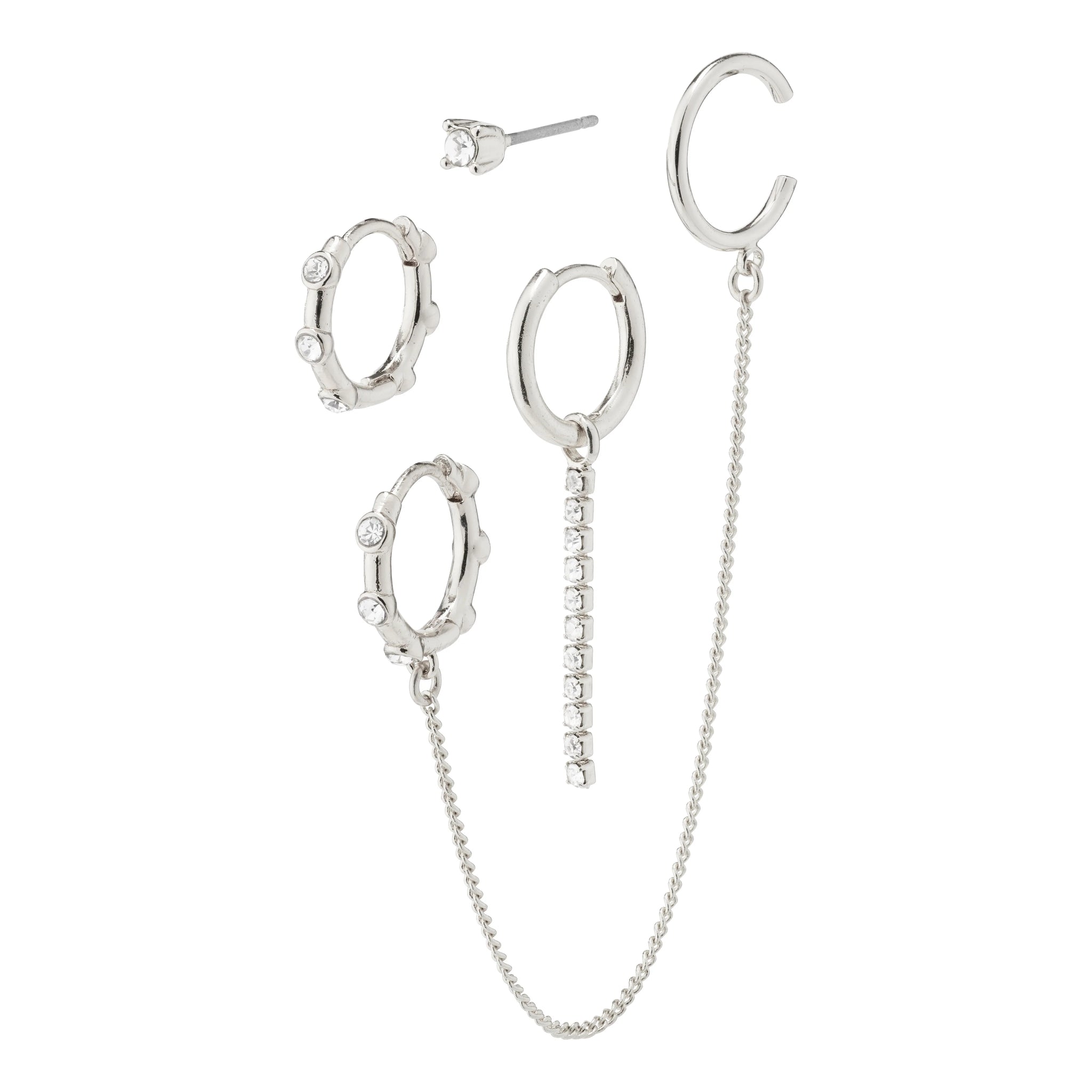 LEA crystal Eyrnalokkar 4-in-1 set silfraðir