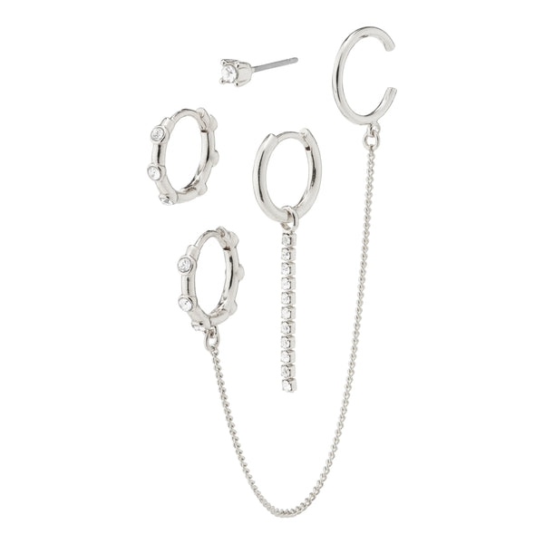 LEA crystal Eyrnalokkar 4-in-1 set silfraðir